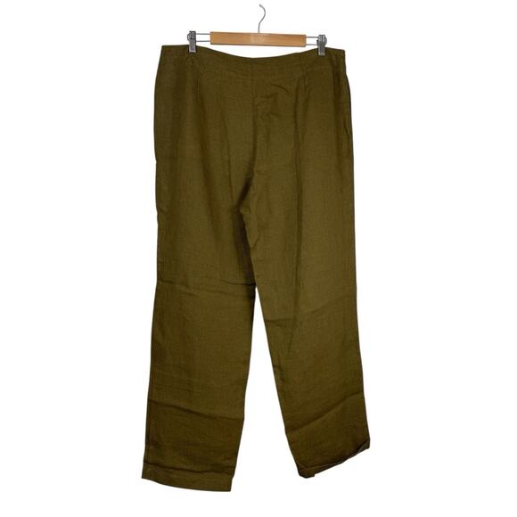Eileen Fisher Pants Womens Large Olive Green Heavy Linen Straight Leg Natural - Picture 10 of 11